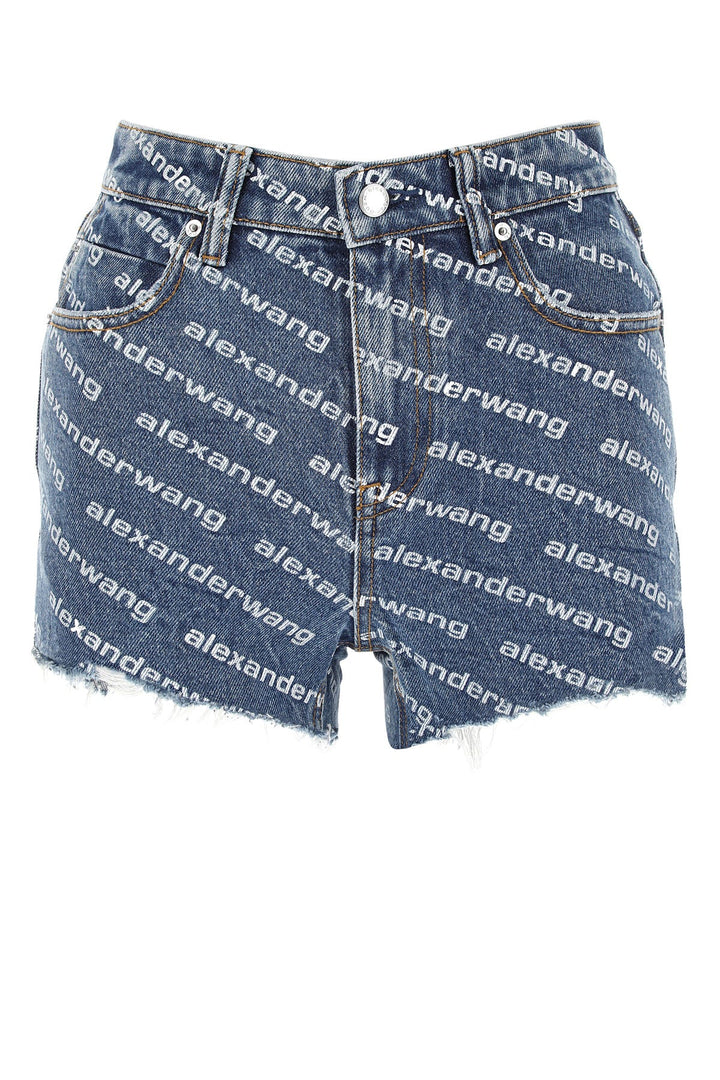 Printed denim shorts