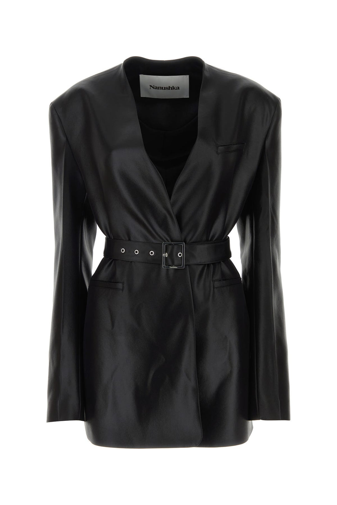 Black synthetic leather blazer