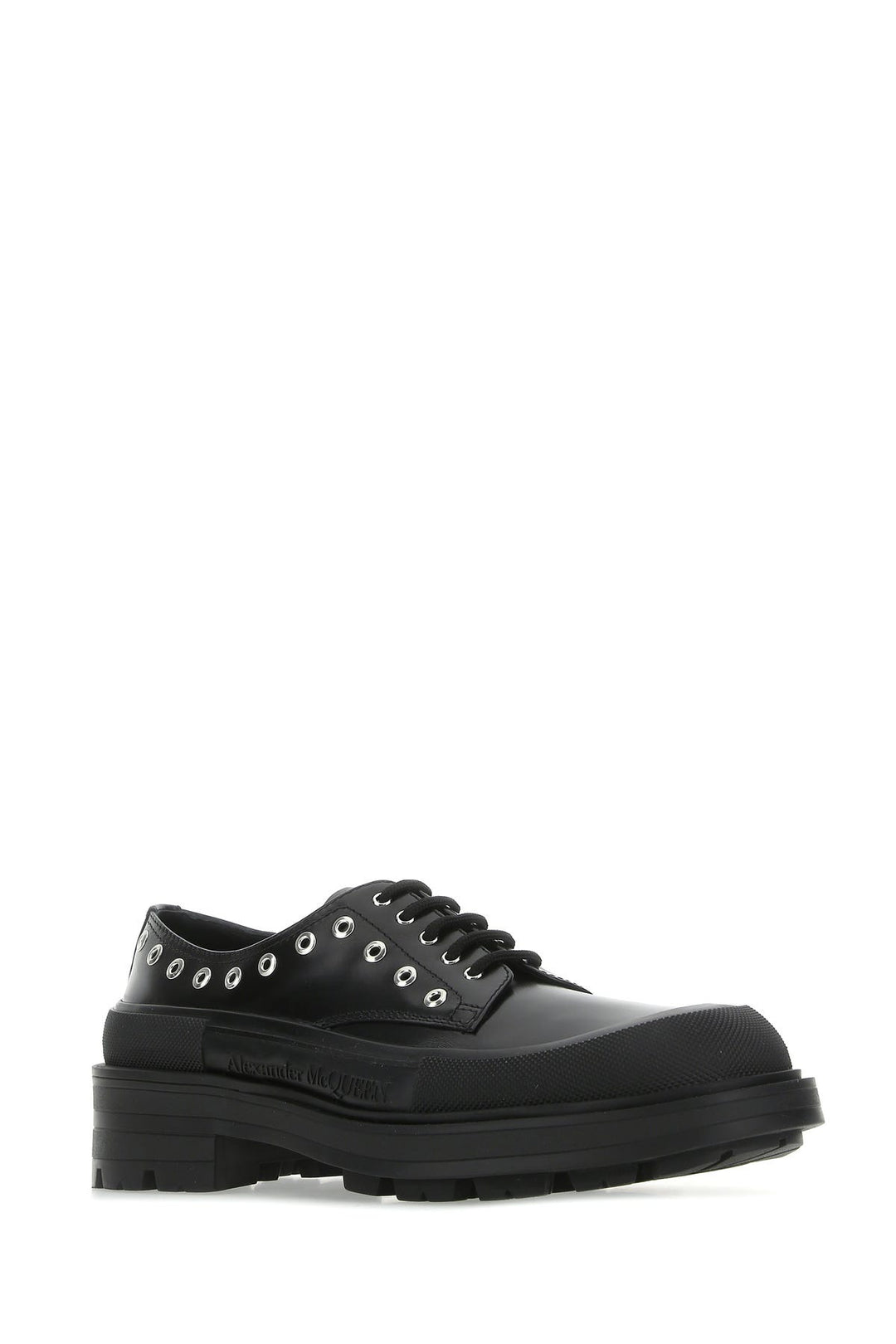 Black leather lace-up shoes