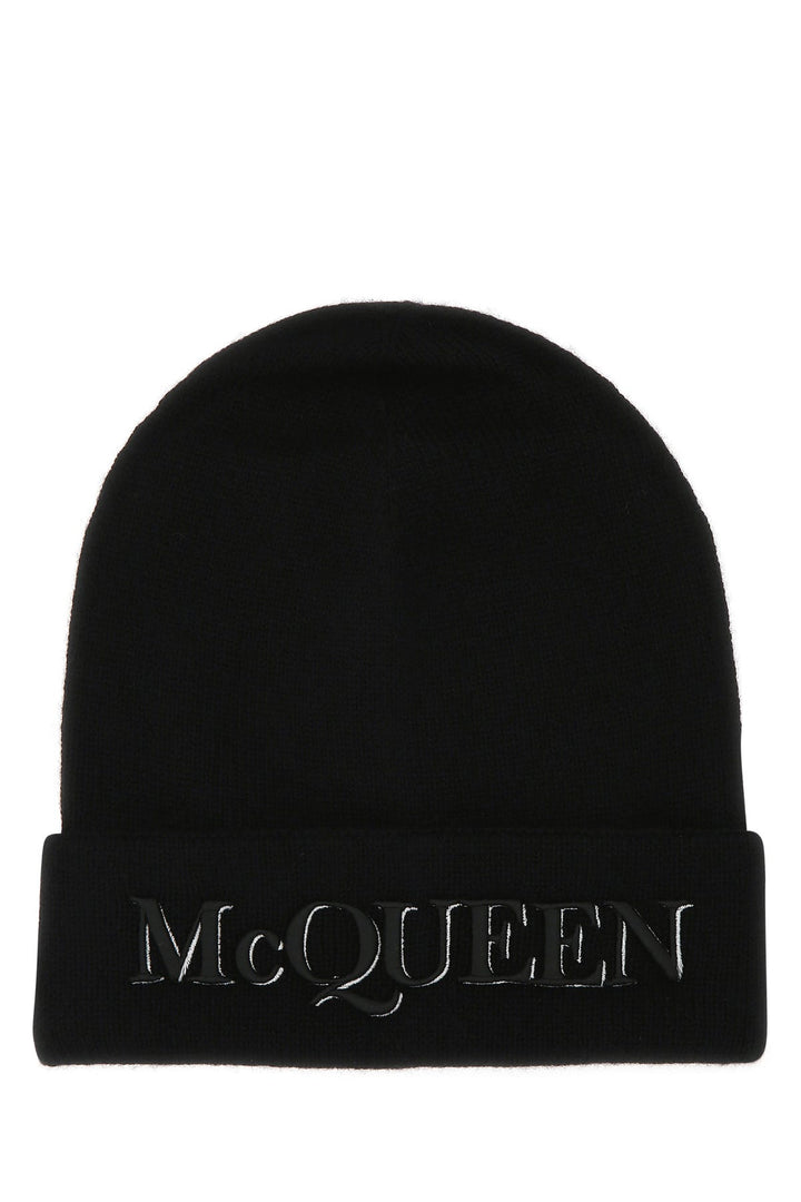 Black cashmere beanie hat