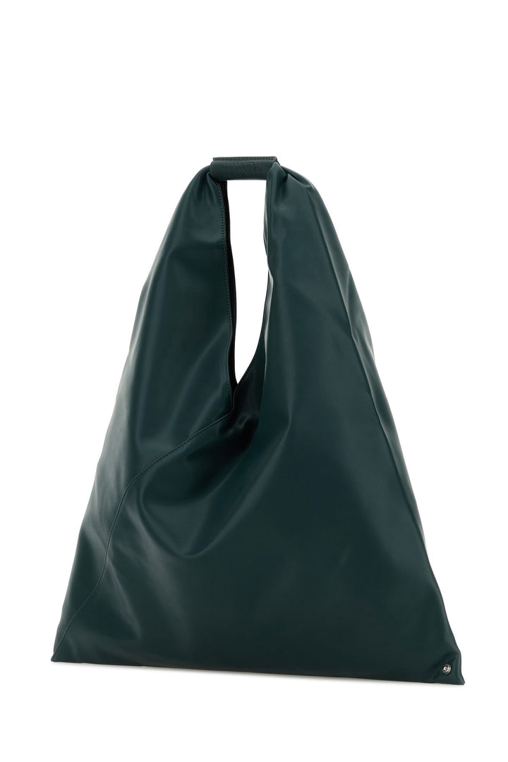 Bottle green synthetic leather Japanese handbag