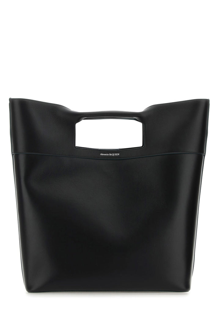 Black leather The Square Bow shopping bag