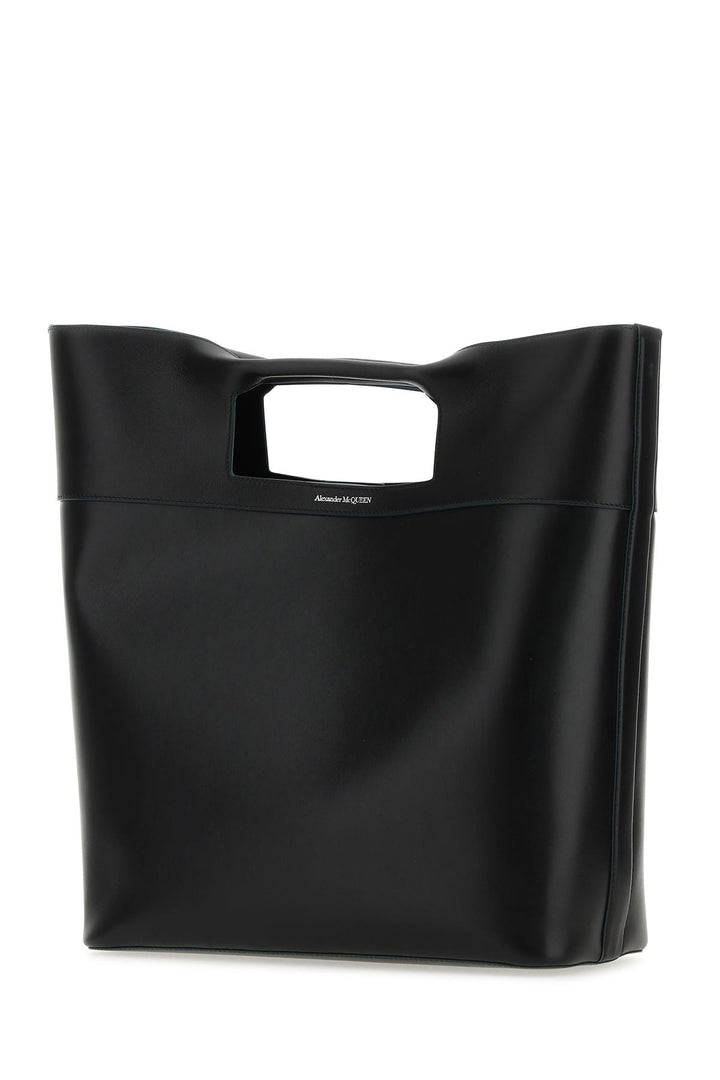 Black leather The Square Bow shopping bag