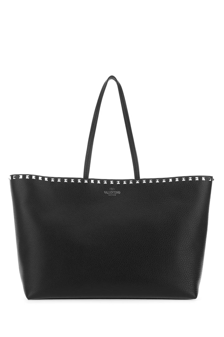 Black leather small Rockstud shopping bag