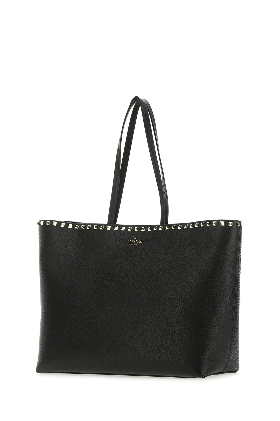 Black leather small Rockstud shopping bag