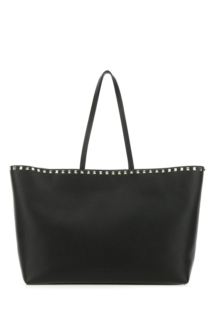 Black leather small Rockstud shopping bag