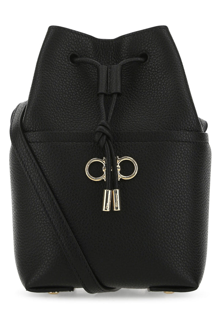 Black leather bucket bag