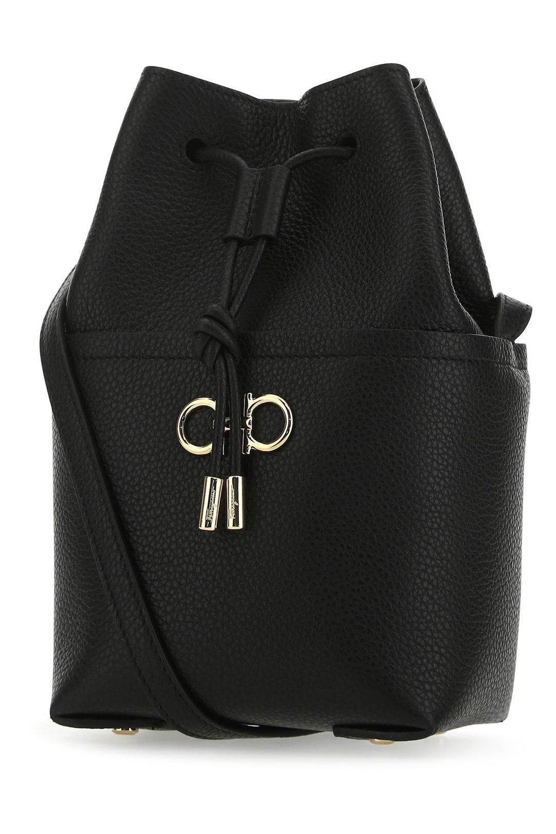 Black leather bucket bag