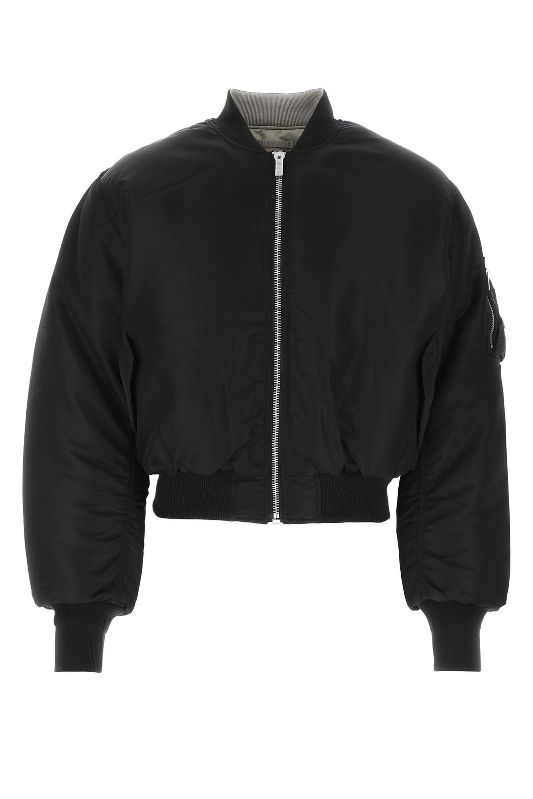 Black nylon padded bomber jacket