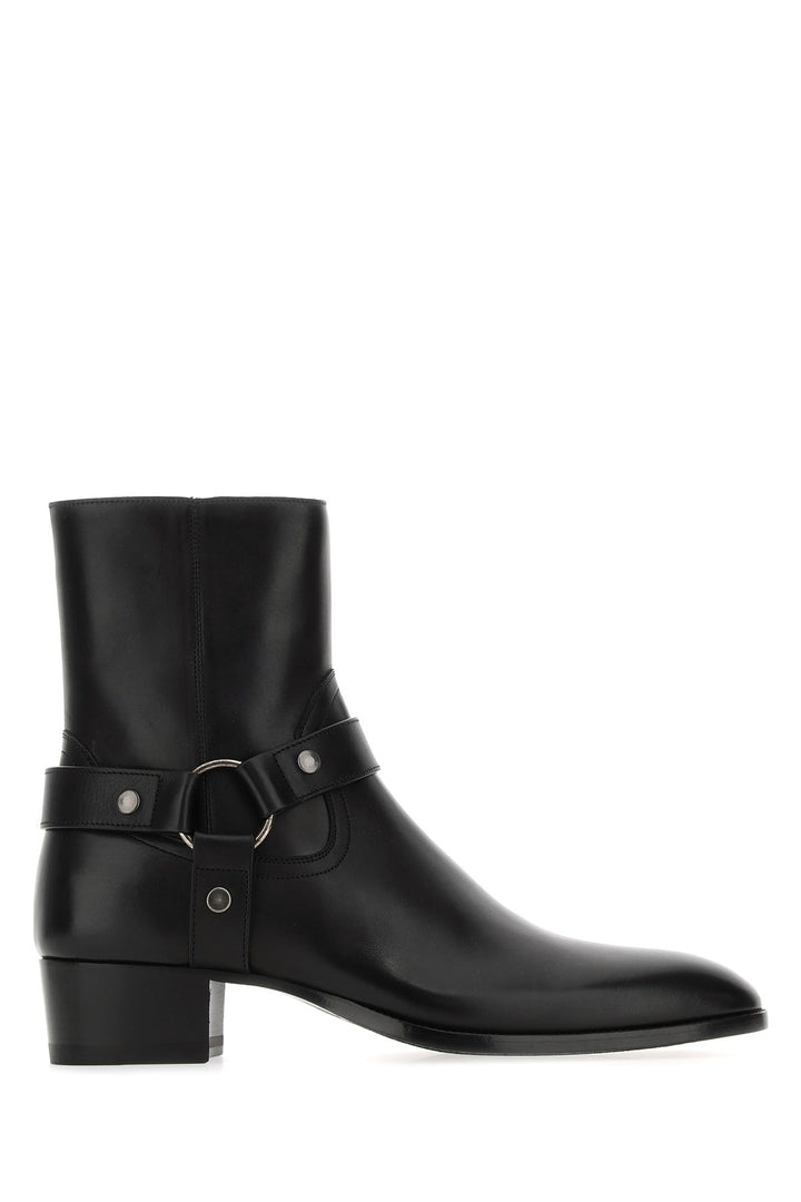 Black leather ankle boots