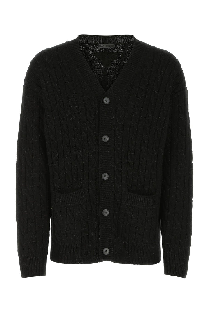 Black wool blend oversize cardigan