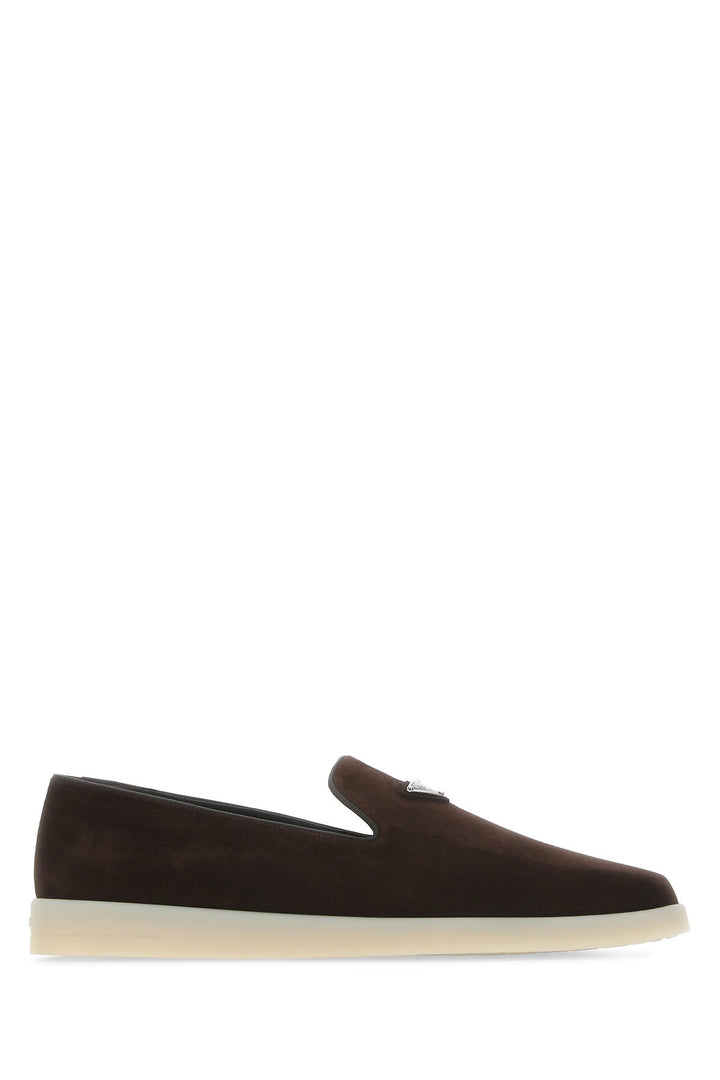 Dark brown suede slip ons