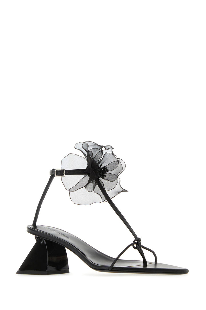 Black nappa leather thong sandals