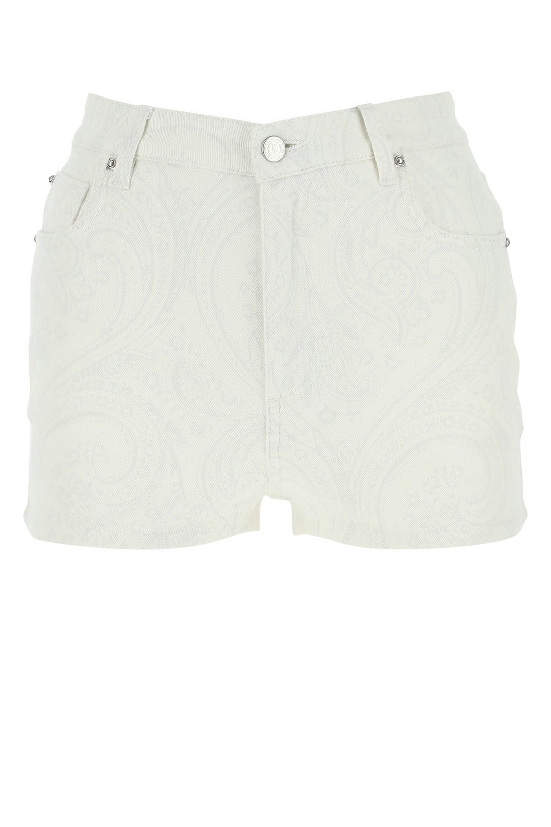 Printed stretch denim shorts