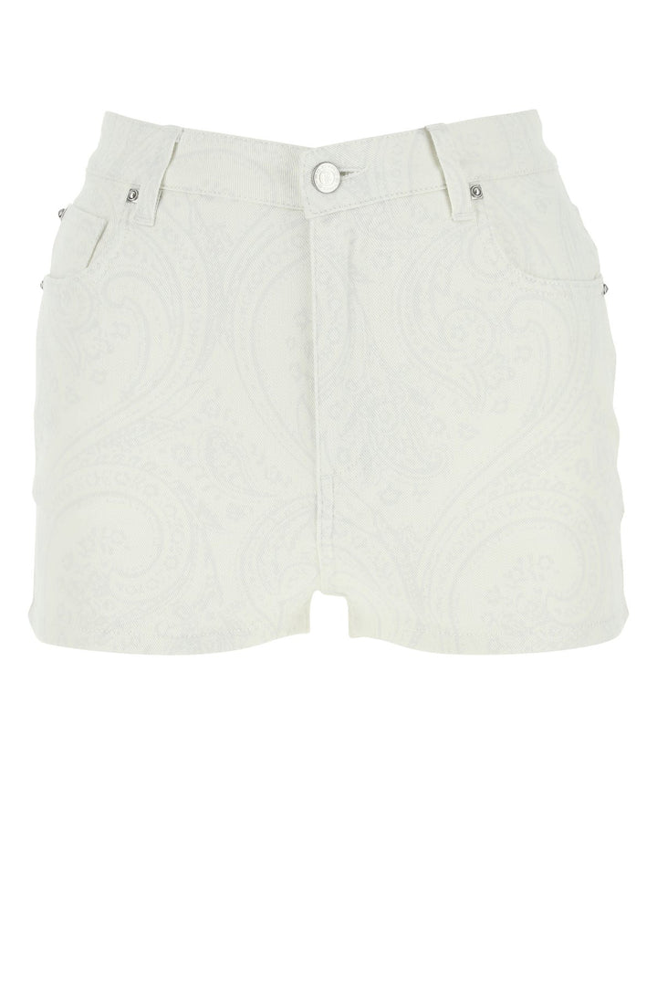 Printed stretch denim shorts