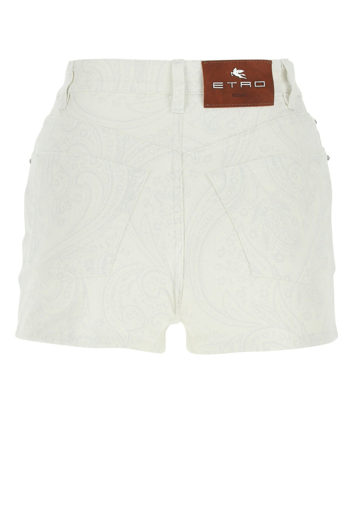 Printed stretch denim shorts