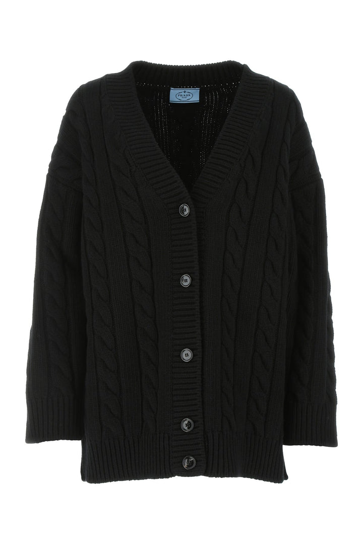 Black wool blend oversize cardigan