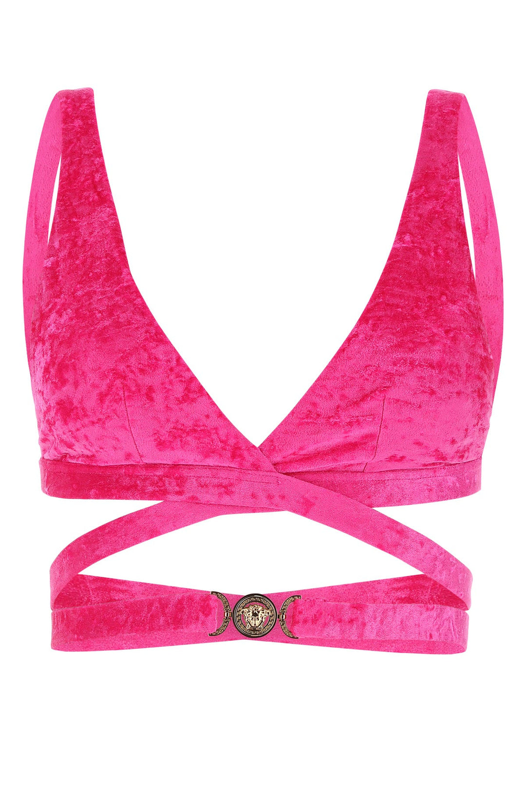 Fuchsia stretch velvet bikini top