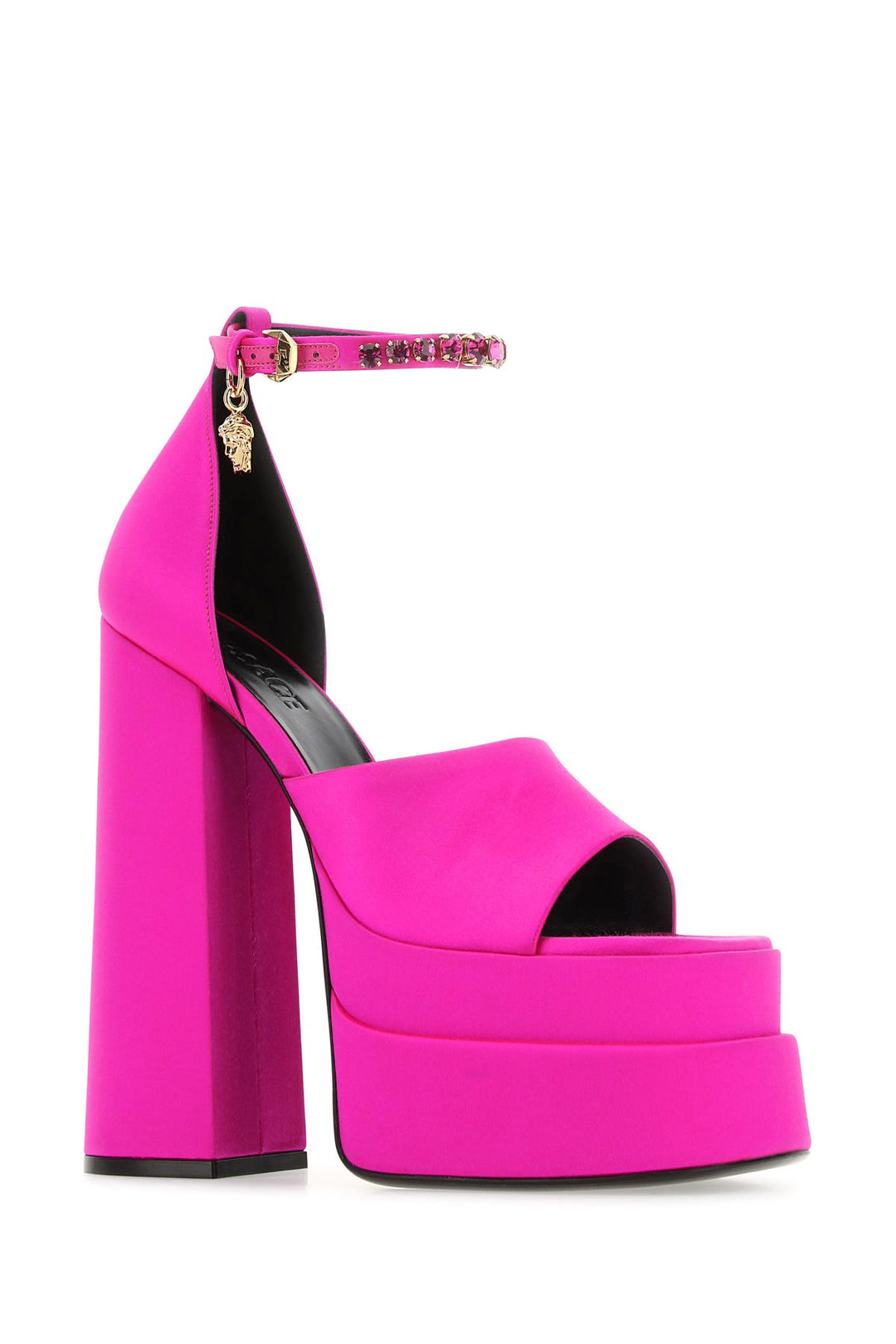 Fuchsia satin Medusa Aevitas sandals