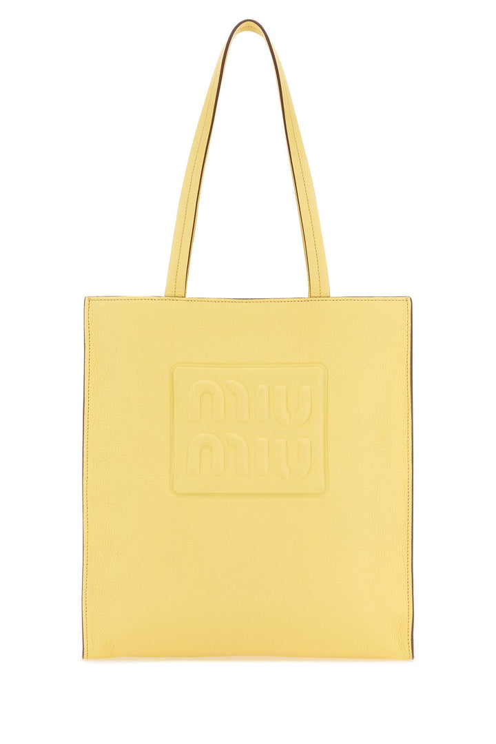 Pastel yellow leather shopping bag