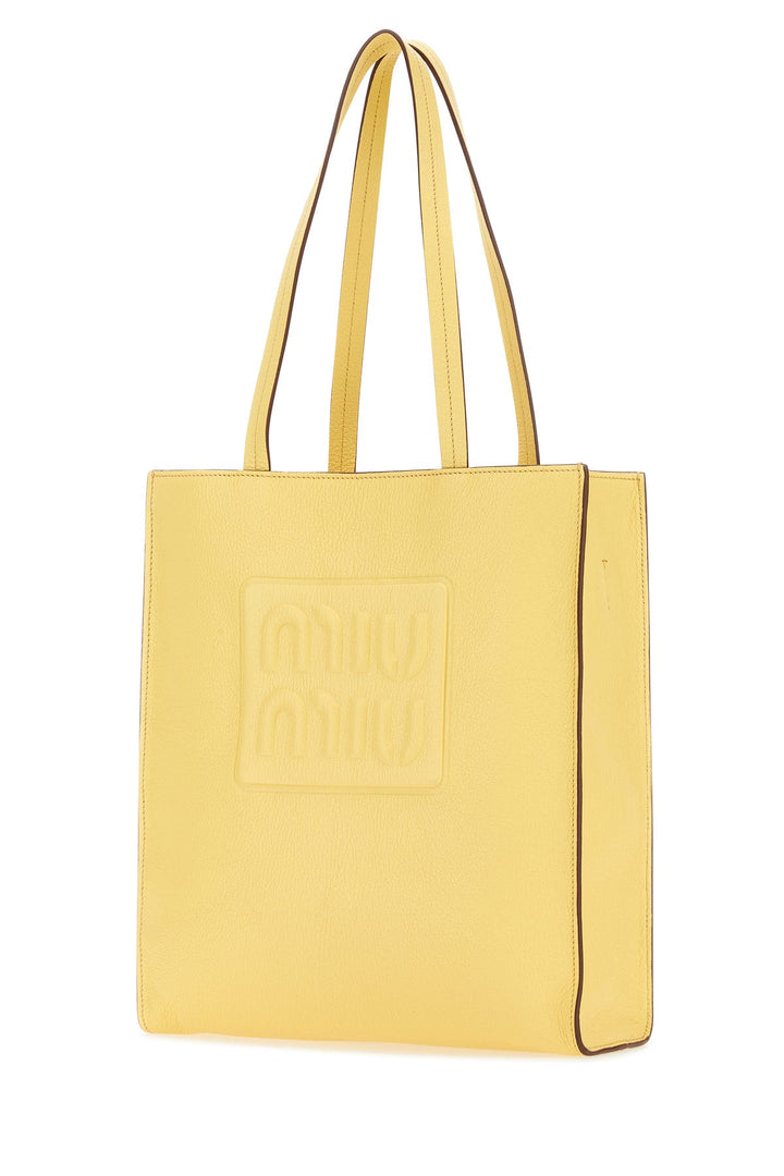 Pastel yellow leather shopping bag