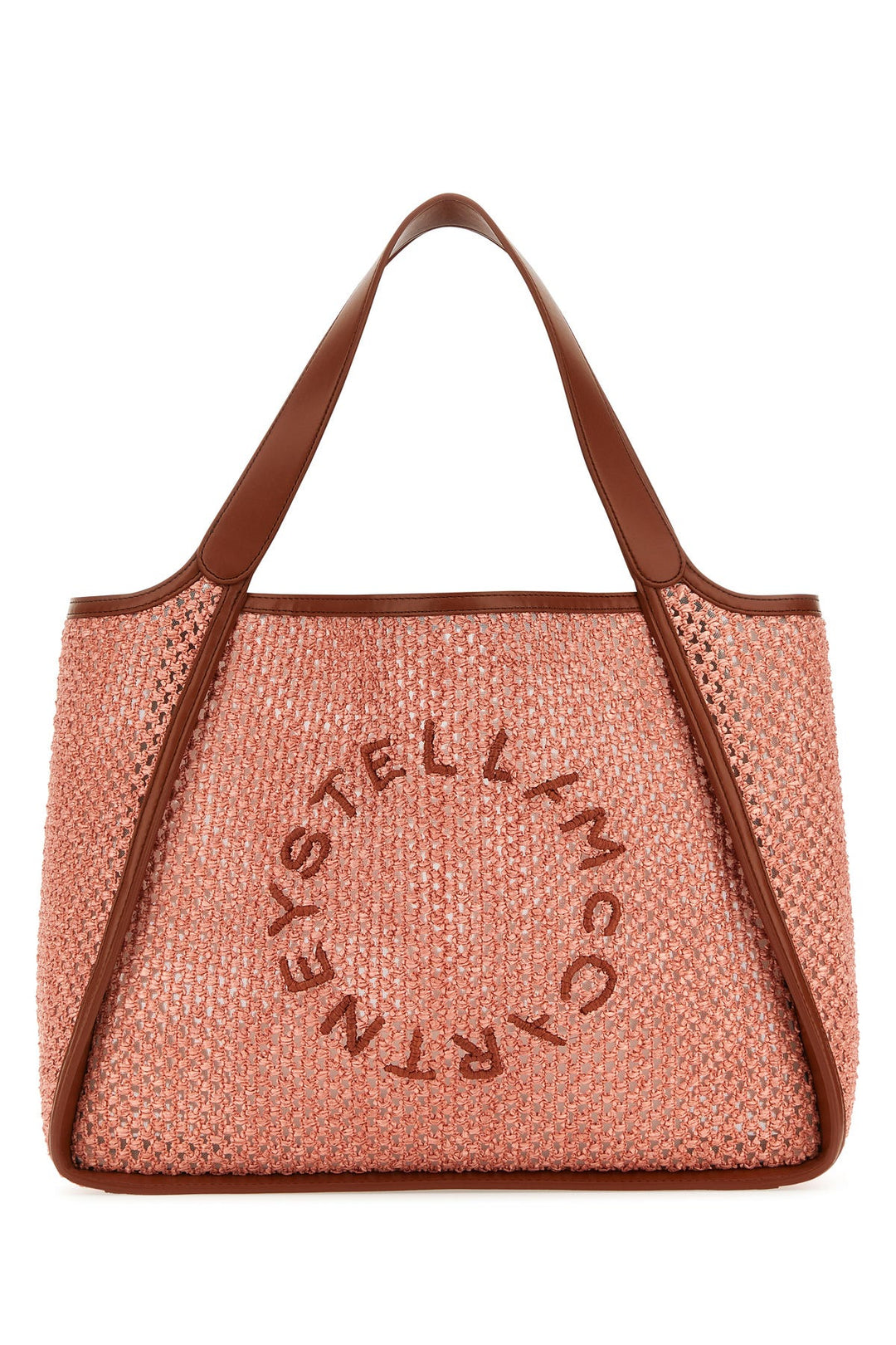 Pink raffia Stella Logo shopping bag