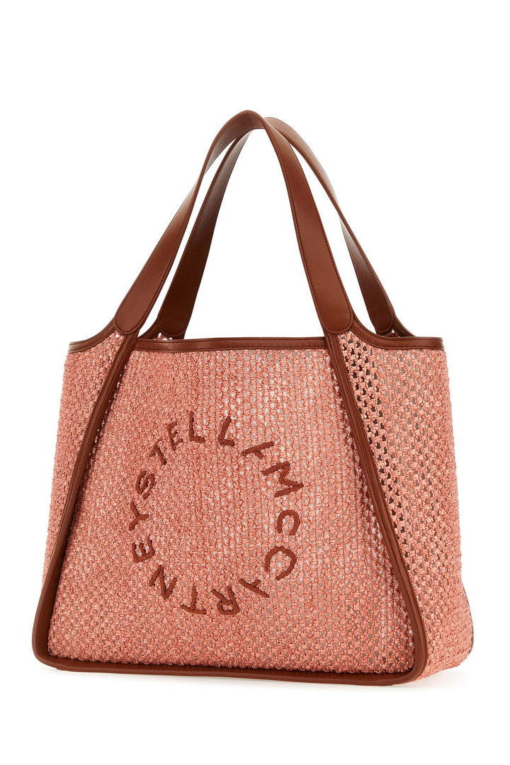 Pink raffia Stella Logo shopping bag