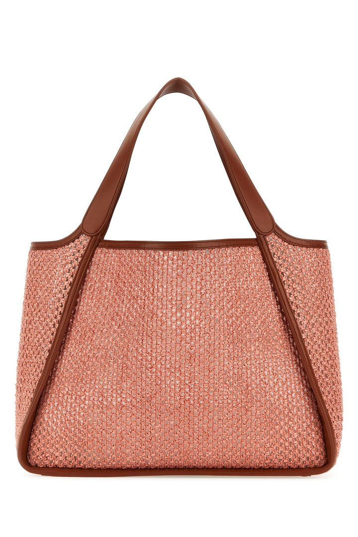 Pink raffia Stella Logo shopping bag