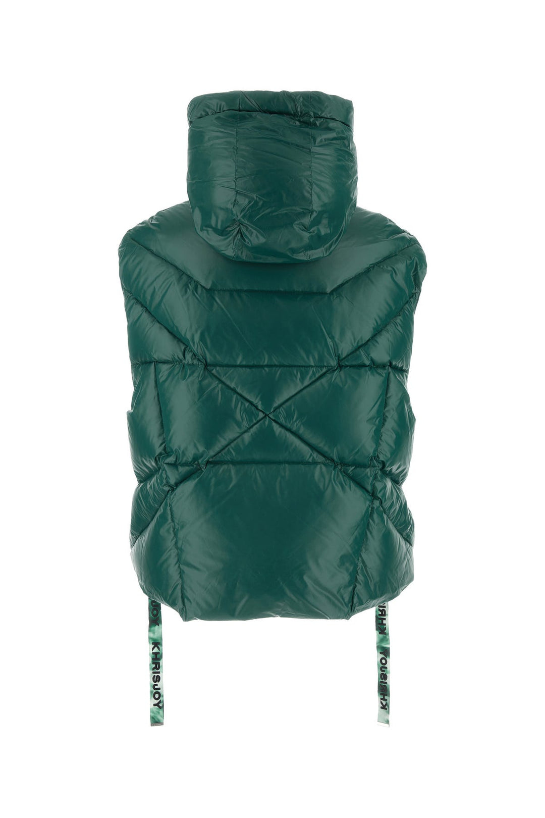 Bottle green nylon sleeveless Puff Shiny down jacket