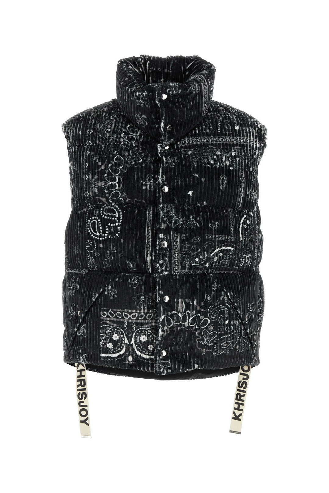 Printed corduroy oversize sleeveless down jacket