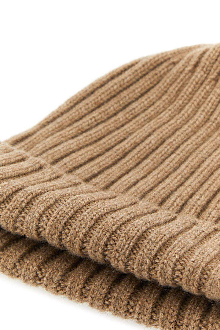 Camel cashmere beanie hat