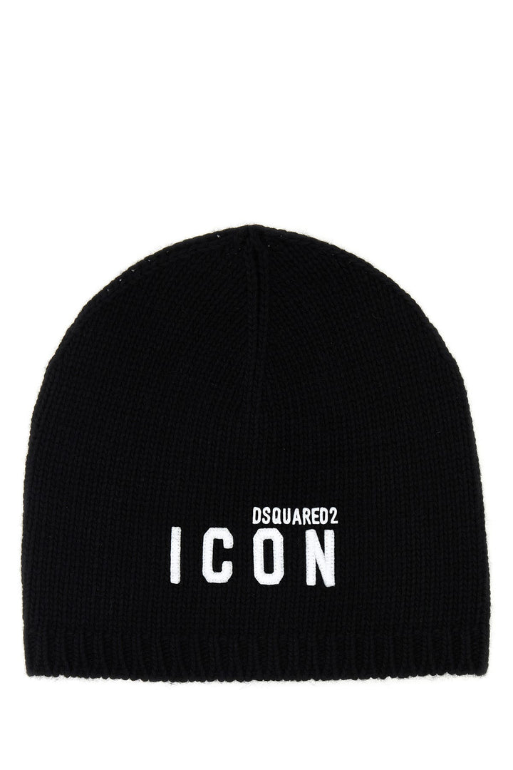 Black wool blend beanie hat