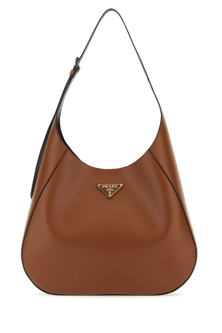 Brown leather large shoulder bag