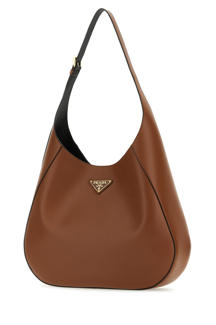 Brown leather large shoulder bag