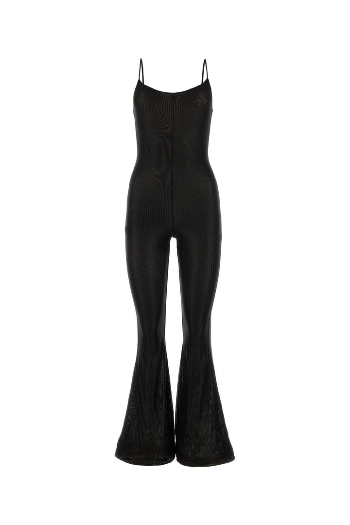 Black stretch mesh jumpsuit