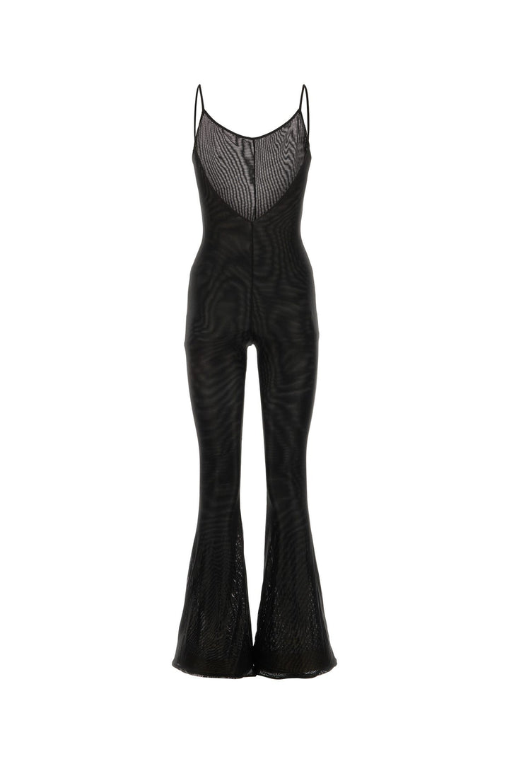 Black stretch mesh jumpsuit