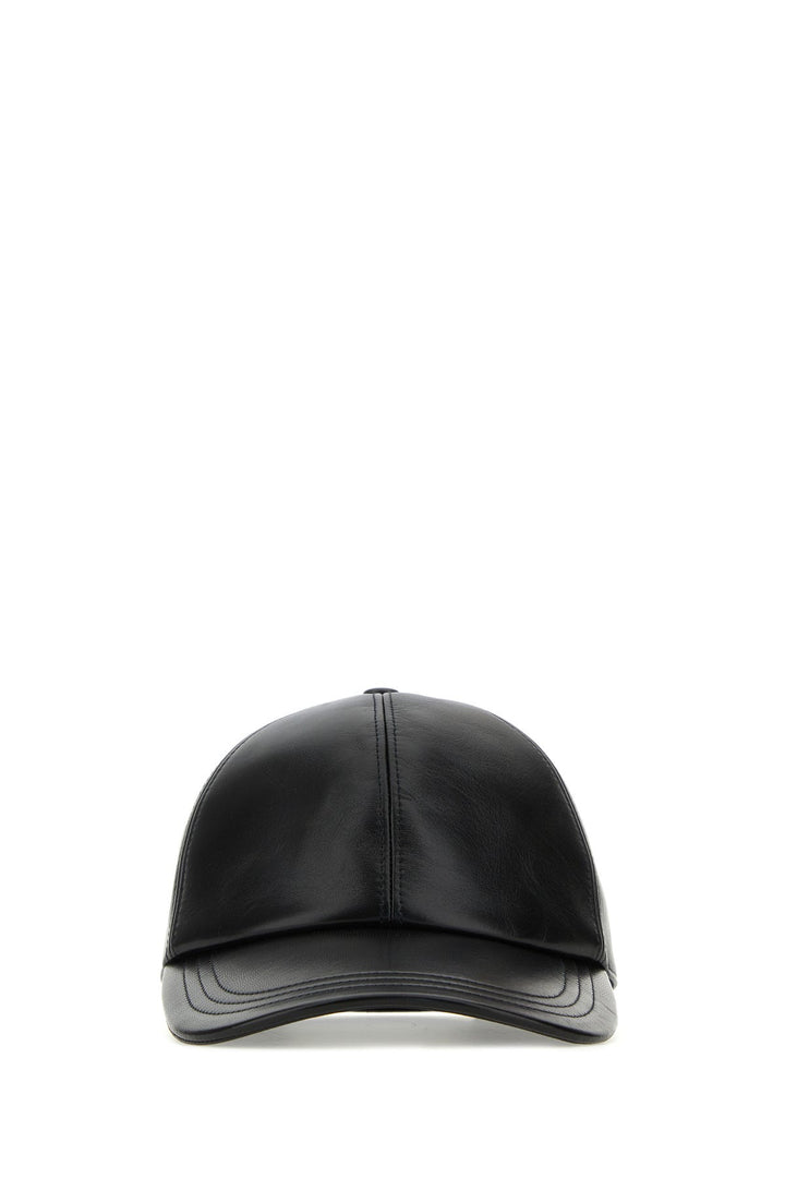 Black nappa leather baseball cap