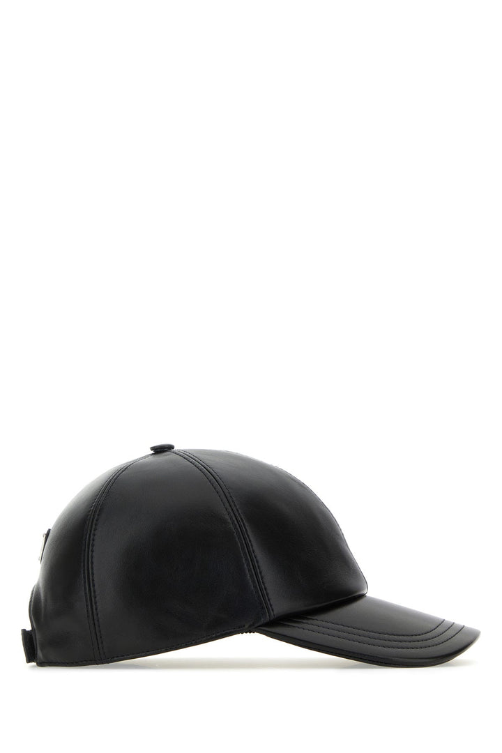 Black nappa leather baseball cap