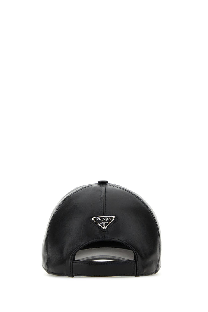 Black nappa leather baseball cap