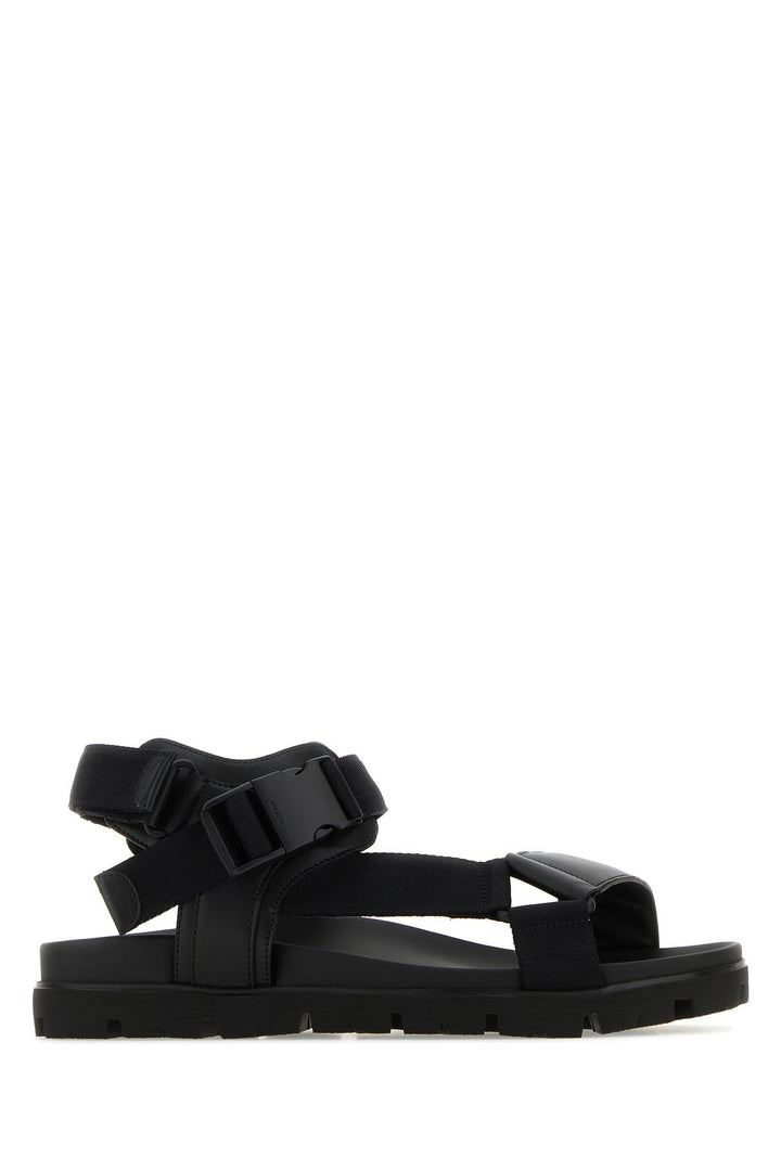 Black nylon and leather sandals