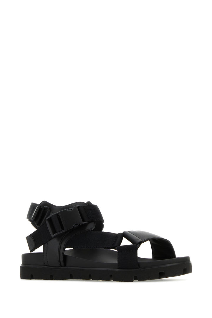 Black nylon and leather sandals