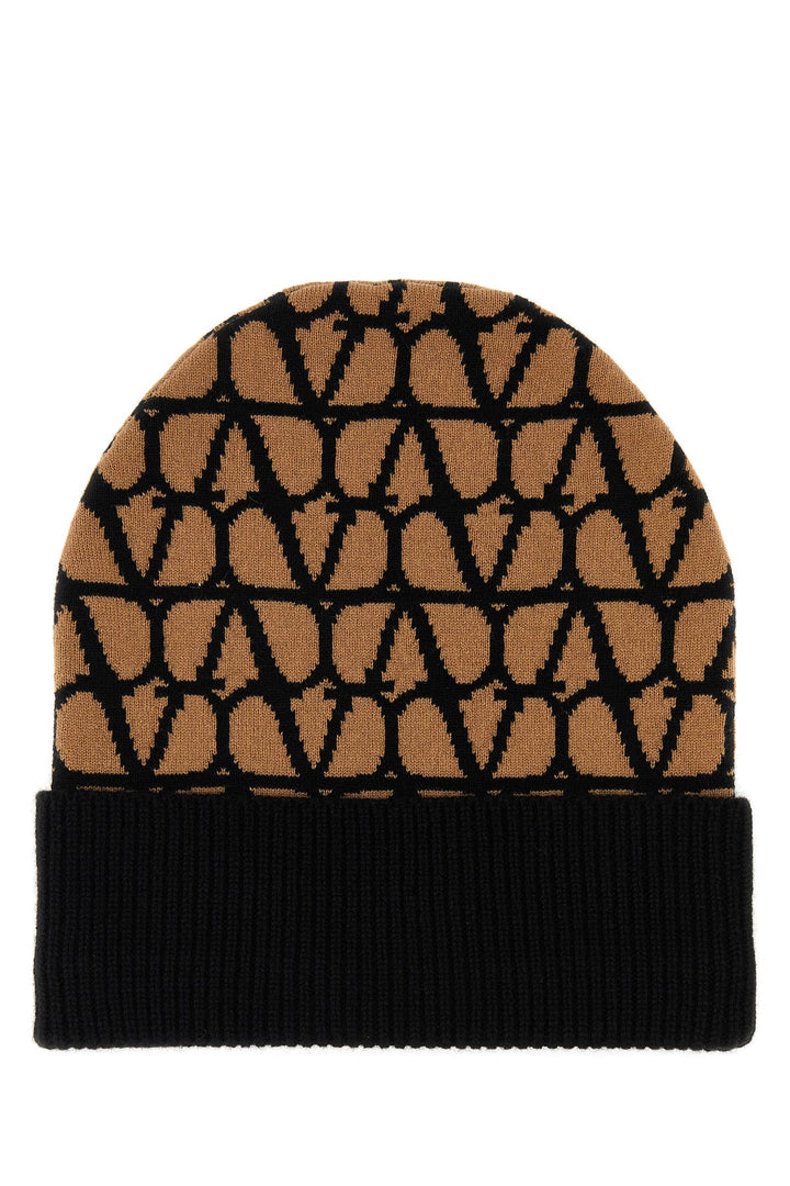 Printed cashmere beanie hat