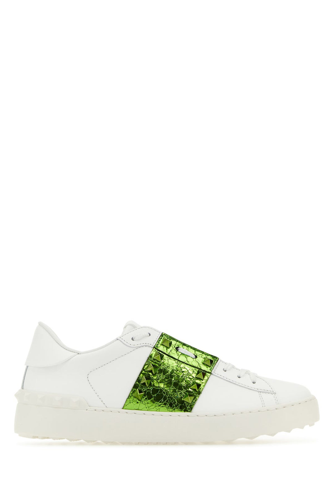 White leather Rockstud Untitled sneakers with grass green band