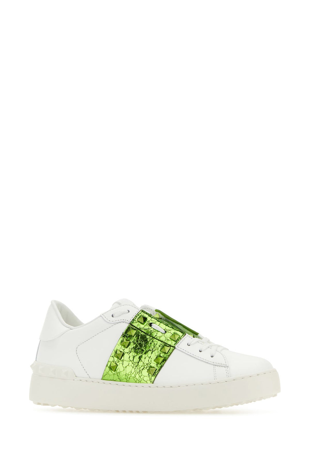 White leather Rockstud Untitled sneakers with grass green band