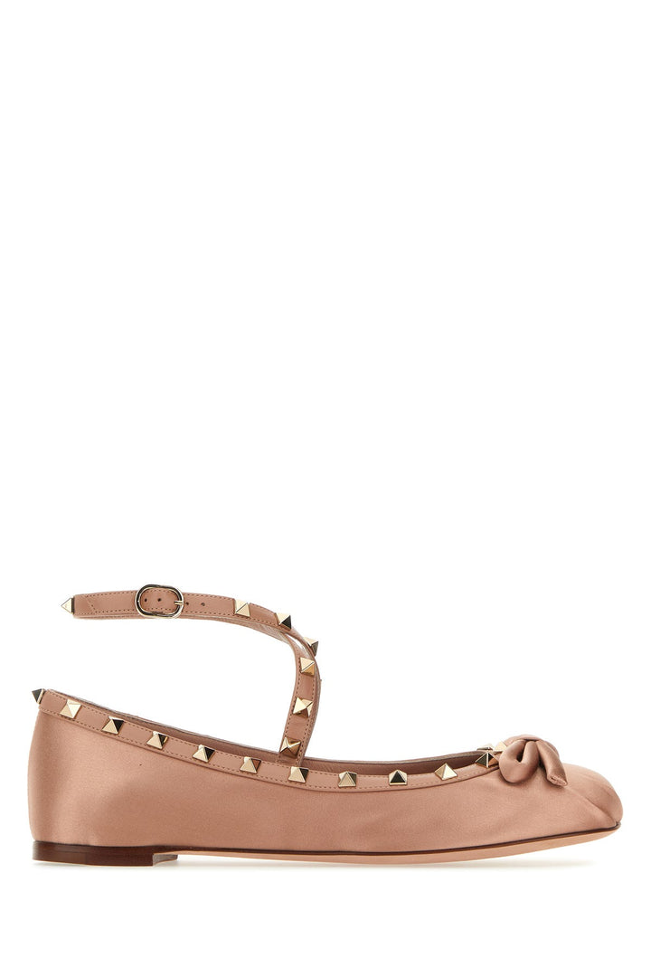 Powder pink satin Rockstud ballerinas