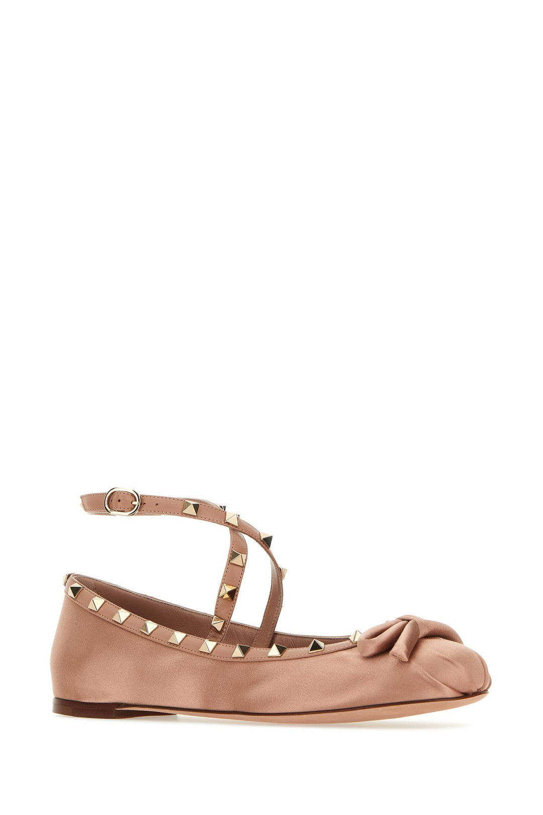 Powder pink satin Rockstud ballerinas