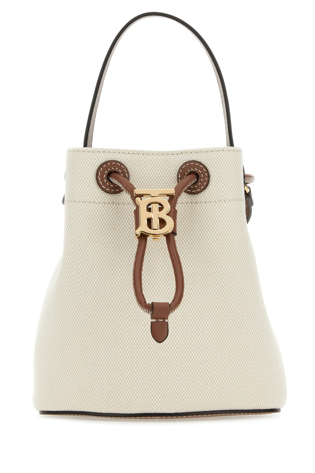 Two-tone canvas and leather mini TB bucket bag