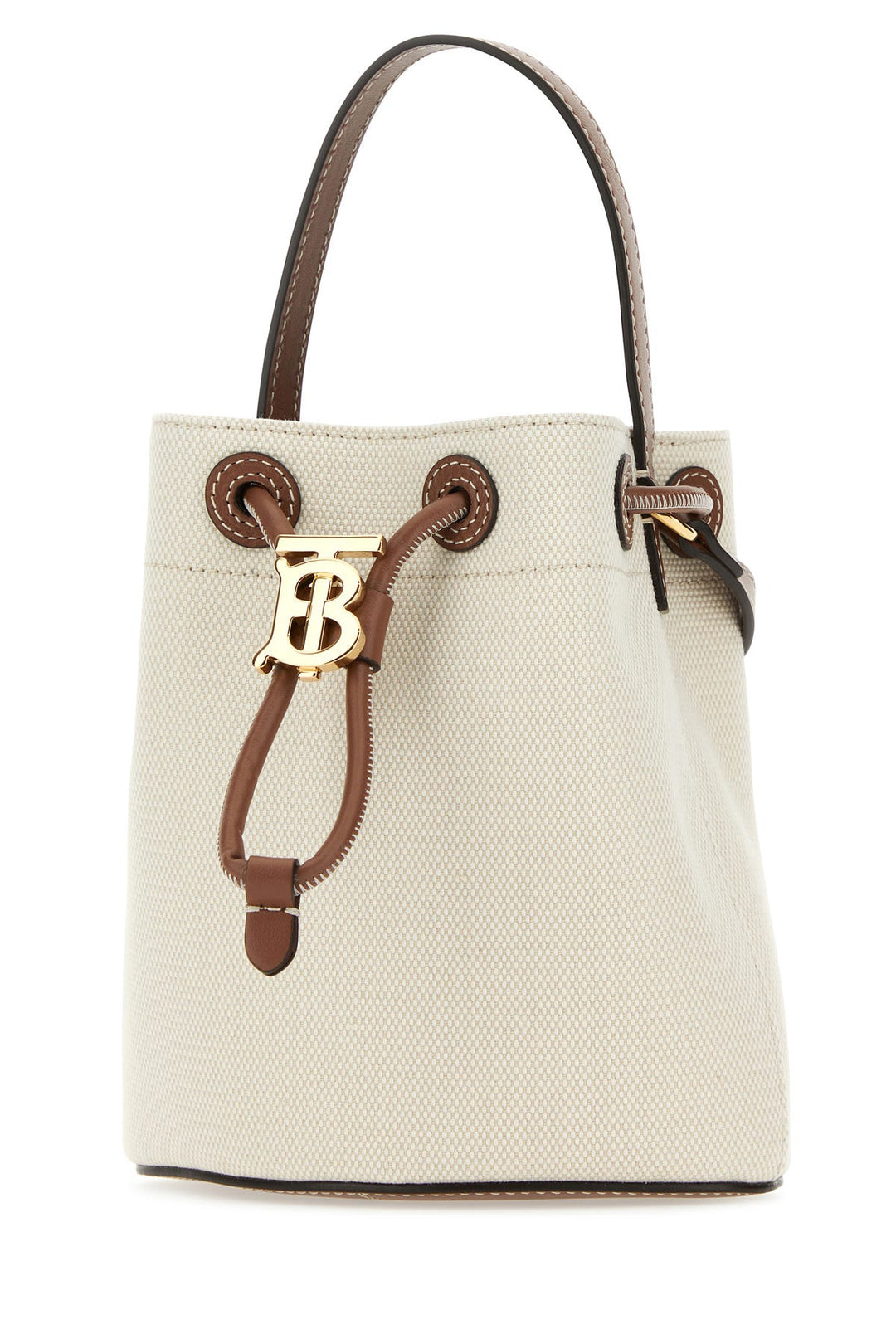 Two-tone canvas and leather mini TB bucket bag