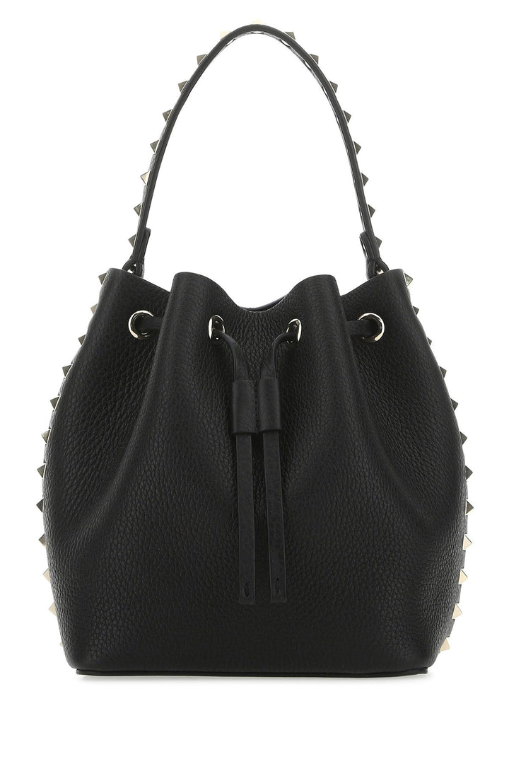 Black leather Rockstud bucket bag