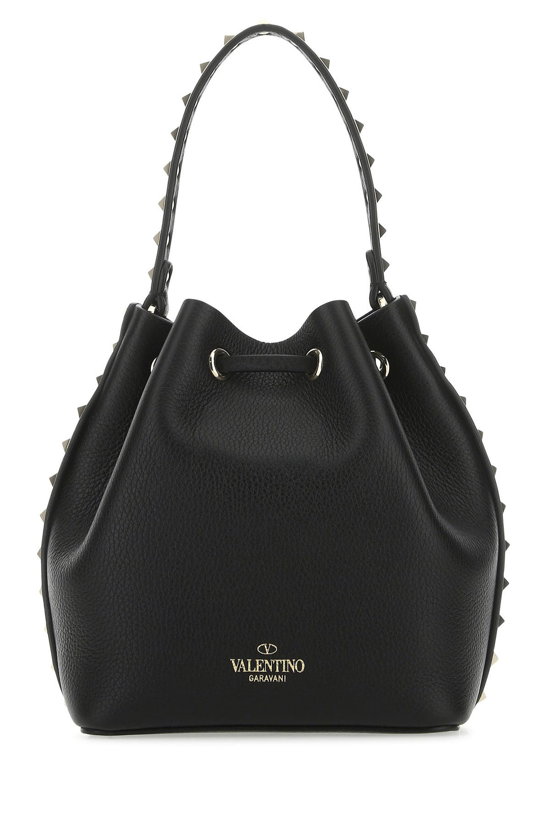 Black leather Rockstud bucket bag